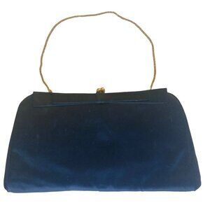 Vintage Morris Moskowitz Black Satin Evening Bag Gold Chain Made in Belgium